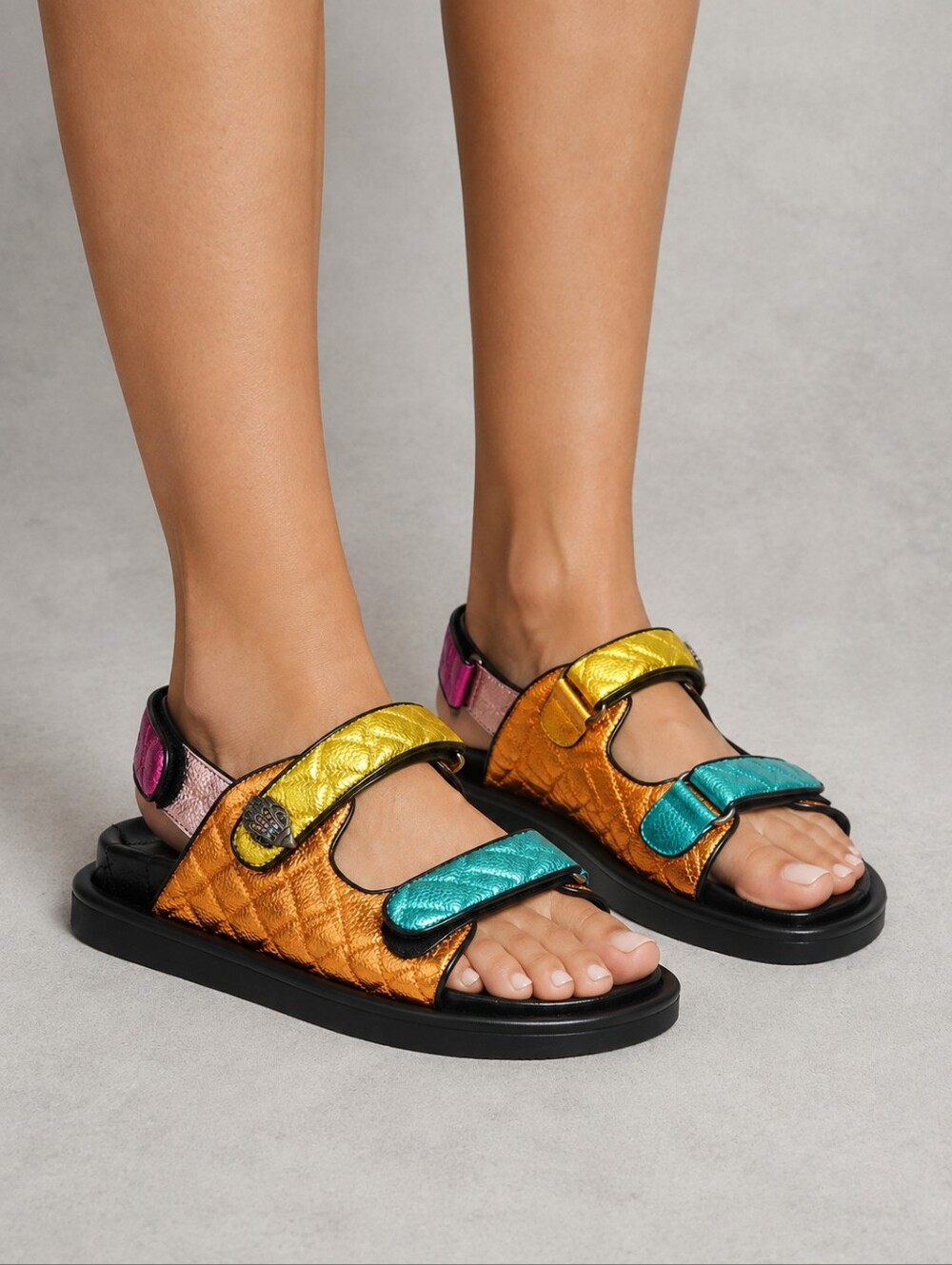 Kurt Geiger Sandals 6 Rainbow Metallic Leather Orson Quilted Chunky New $150
